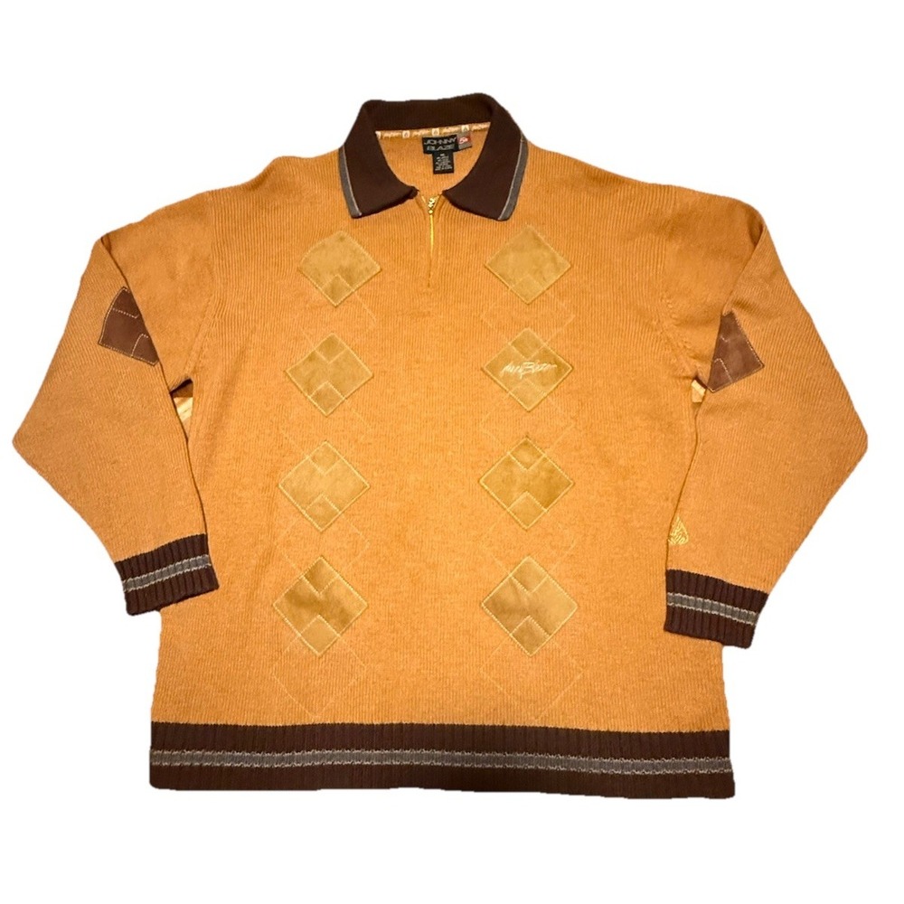 Johnny Blaze Sweater‎ Vintage Mens 1/4 Zip 5 Star Pullover Lambswool XXL Patch